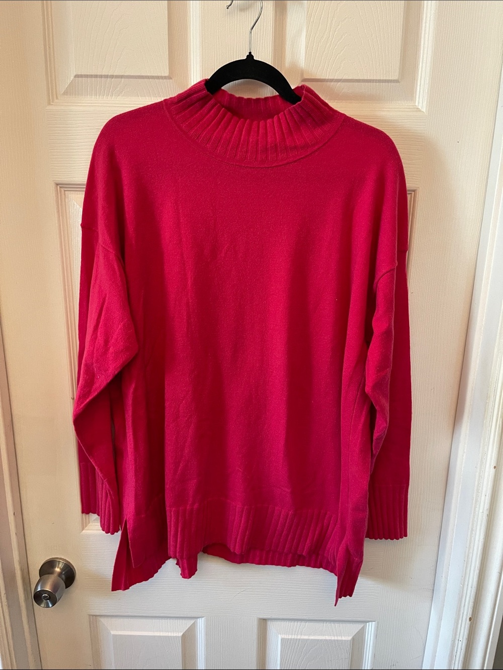 NordstromCaslon Hot Pink Ribbed Cowl-Neck Tunic Sweater